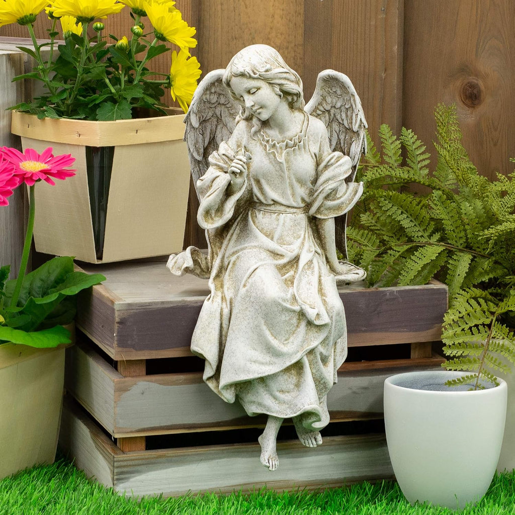 By , 12.75" H Sitting Angel Garden Statue, Outdoor Decor