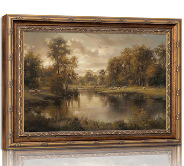 Vintage Gold Framed Landscape Wall Art 16x24 IN River Painting