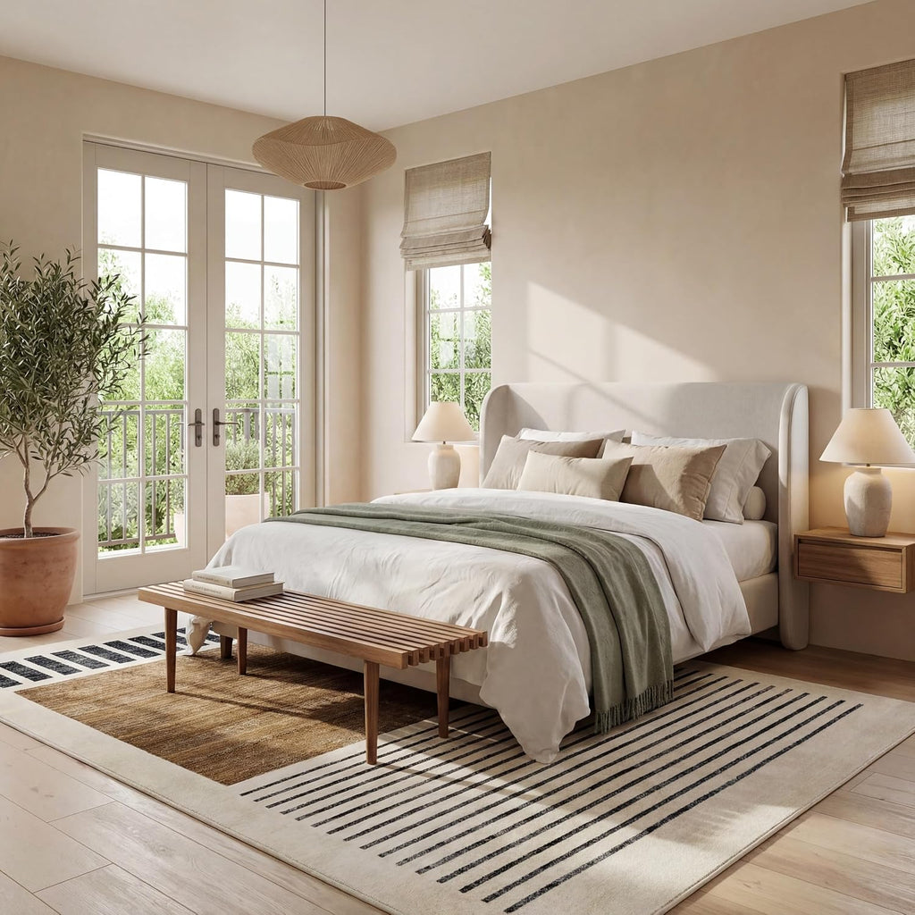 Keeva Beige Striped Power Loomed Area Rug