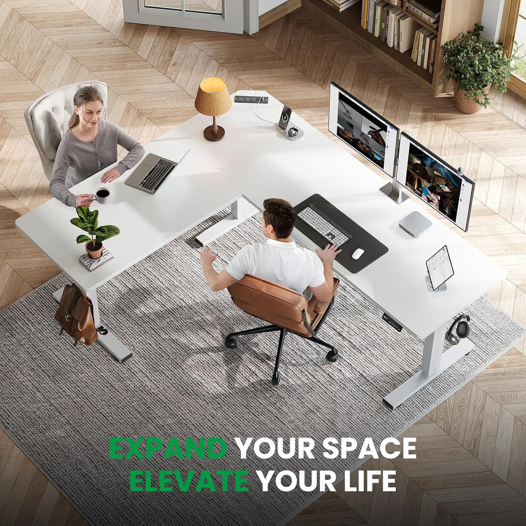 63x55 Inch L-Shaped Standing Desk with Charging Station Corner Desk | Adjustable L Shape Corner Computer Desk with