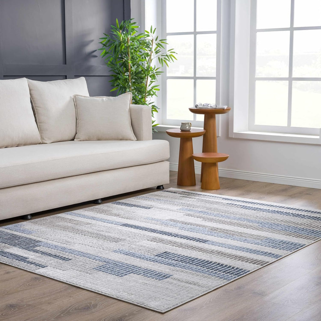 Brisa Living Room, Bedroom Area Rug - Striped Abstract Geometric Broken Tile - Contemporary Modern Minimalist