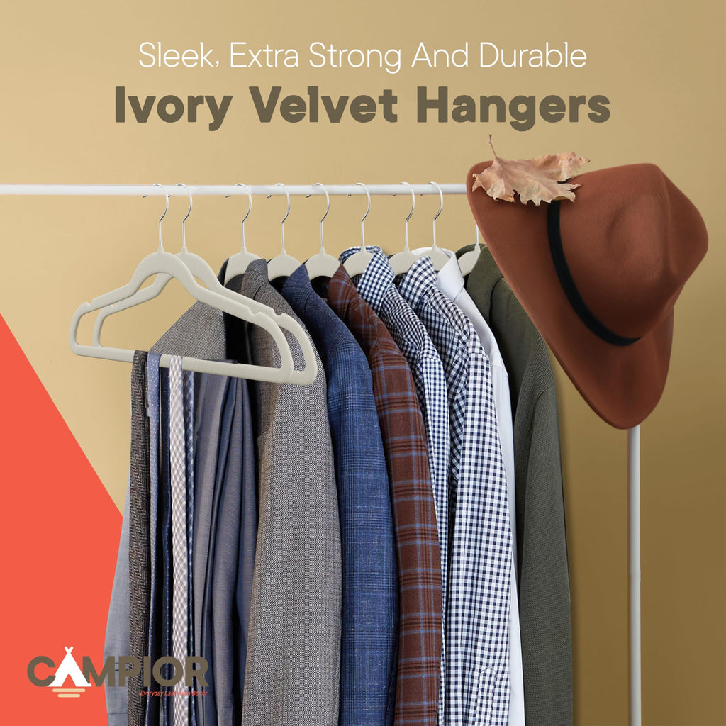 Ivory Velvet Hangers 60 Pack - 360° Swivel Hook, Non-Slip and Space Saving Hangers, Heavy-Duty 11 lbs Weight Capacity