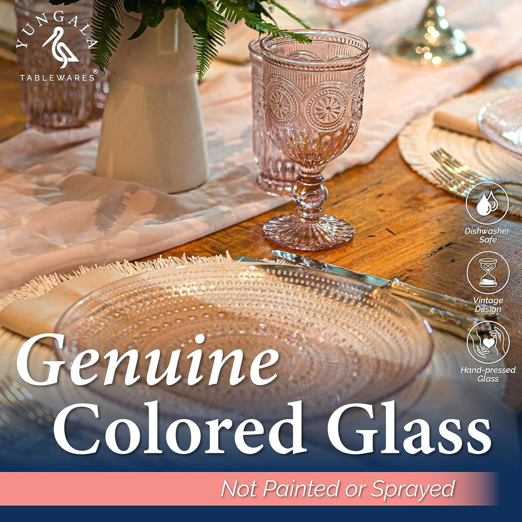 Pink Wine Glasses Set of 6 Vintage Hobnail Goblets 10 oz Transparent Glassware with Stems Dishwasher Safe