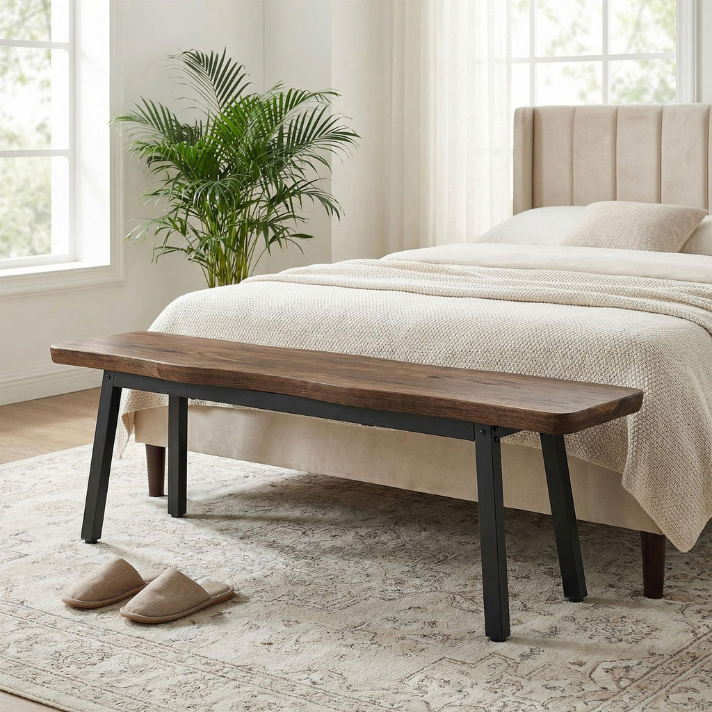 59" Farmhouse Dining Bench Pair of 2, Long Kitchen Benches
