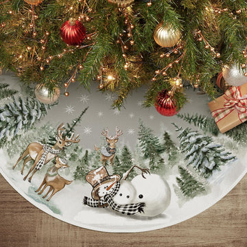Snowman Reindeer Snowflake Christmas Tree Skirt 36 Inch