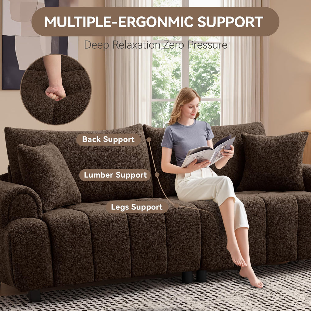 88'' Boucle Loveseat Couch, Modern Oversized 2 Seater Couches with Round Armrest & Solid Wood Frame, Upholstered