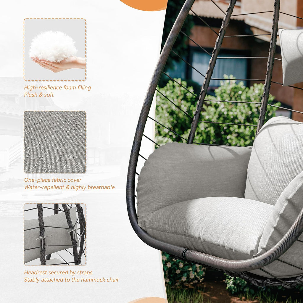 Outdoor Hanging Textilene Egg Chair with Stand,Foldable Patio Wicker Hammock Chair with UV Resistant