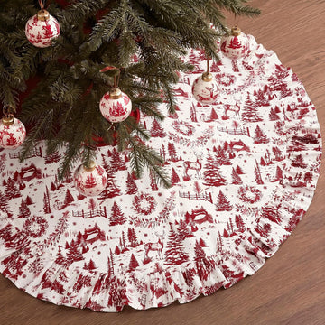 48" Vintage Christmas Scalloped Tree Skirt Xmas Farmhouse Decor