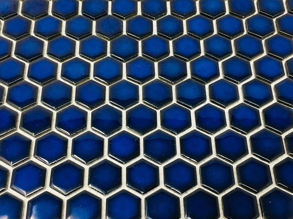 Hexagon Cobalt Blue Porcelain Mosaic Wall Floor Tile Glossy Look 1'' inch (Box of 10 Sheets) Backsplash, Bathroom