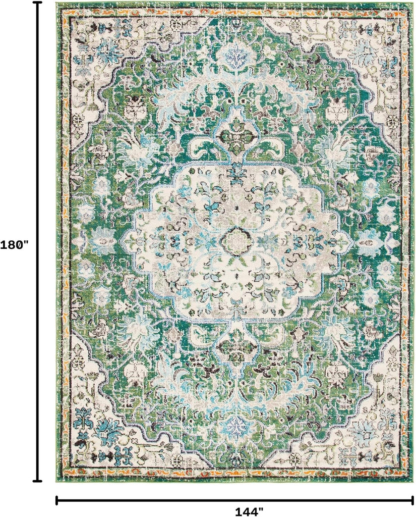 Madison Collection X-Large Area Rug - 12' x 15', Green & Turquoise, Medallion Distressed Design, Non-Shedding & Easy