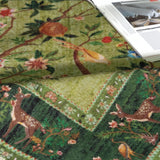Green Area Rug 3x5 Washable, Non-Slip Small Rug Carpet, Floral Boho Low Pile Soft Throw Rugs for Ent