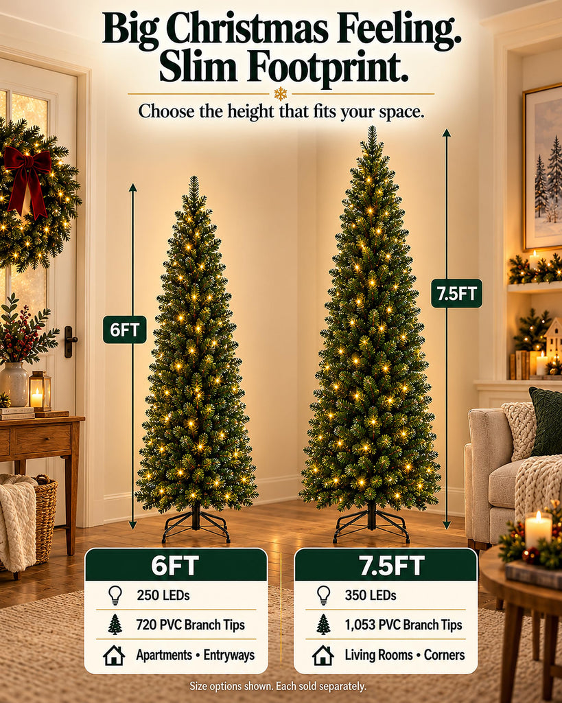 6FT Smart Prelit Pencil Christmas Tree Lights App Magic Wand Control