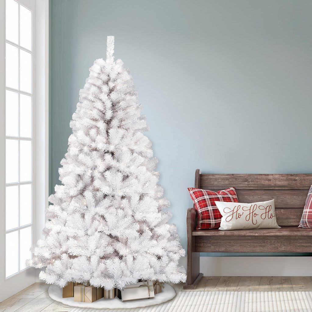 7.5 Foot Pre-Lit Northern Fir White Artificial Christmas Tree with 500 UL Clear Lights