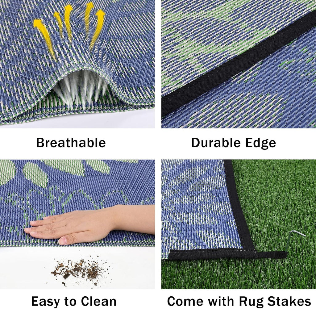 Waterproof Outdoor Rug 9x12, Reversible Plastic Straw Patio Rug, Portable Indoor Outdoor RV Camping Mat Carpet for