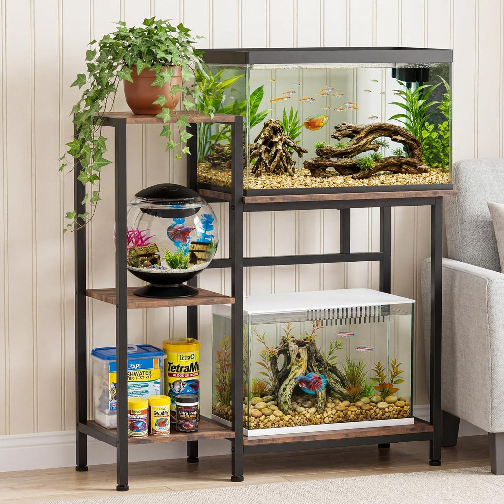 5/10 Gallon Fish Tank Stand with Storage Shelves Wood Aquarium Stand