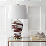 29" Brown/White Ceramic Table Lamp Bedroom Office, Modern Coastal Bedside Lamp with White Linen Shade