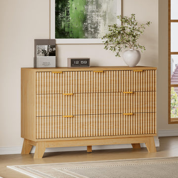 Fluted 7 Drawer Dresser, 47.2" Wide Modern Boho Chest of Drawers, Wooden Storage Dresser TV Stand, Closet, Hallway