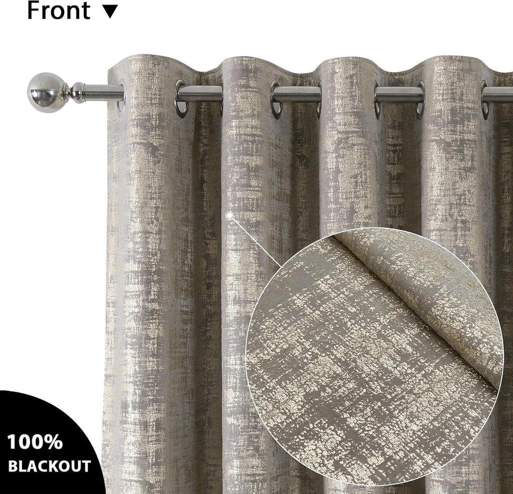100% Blackout Soft Velvet Curtains for Bedroom Living Room Thermal Energy Saving 84 Inches Long Luxury Gold Foil