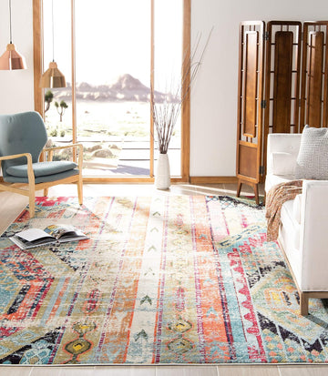 Monaco Collection Area Rug, Multi, Boho Chic Tribal Distressed Design, Non-Shedding & Easy Care, Ideal for