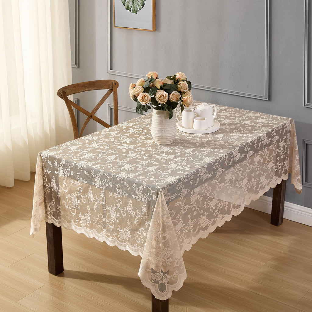 Harper Floral Lace Tablecloth, Rectangle, 54x72 Inch, Linen Taupe