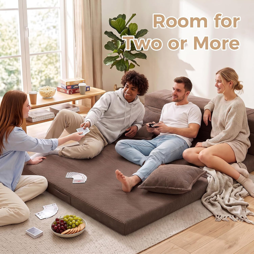 Tri-Fold Futon Mattress, Foldable Japanese Floor Sleep Mattress, High-Density Foam Tatami Bed Mat with Corduroy
