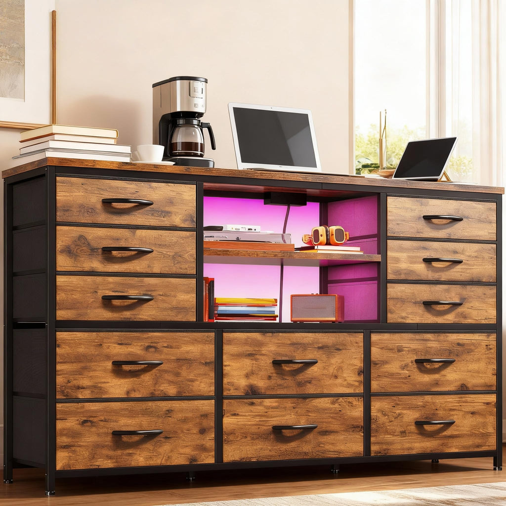 Dresser with LED Lights & Charging Station