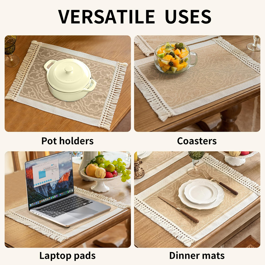 Boho Woven Placemats Set of 4, 14x18 Inch Heat Resistant Dinner Mats