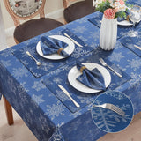 Rectangle Fancy Metallic Sparkling Snowflake Christmas Fabric Table Cloth red Hunter Gold Navy White