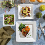 Zen Buffet Hard Square Porcelain Chip and Scratch Resistant Dinnerware Set, White, Service for 8 (24pcs)