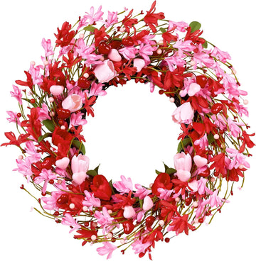 Valentine's Day Wreath 22 Inch Valentines Day Wreaths for Front Door Valentine Door Wreath with Red Berries Pink