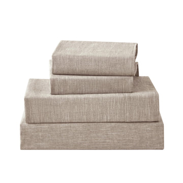 Linen Sheets Queen Size, Stonewashed Linen Cotton Blend Sheets with Slub Texture, Breathable & Soft Cotton Bedsheets