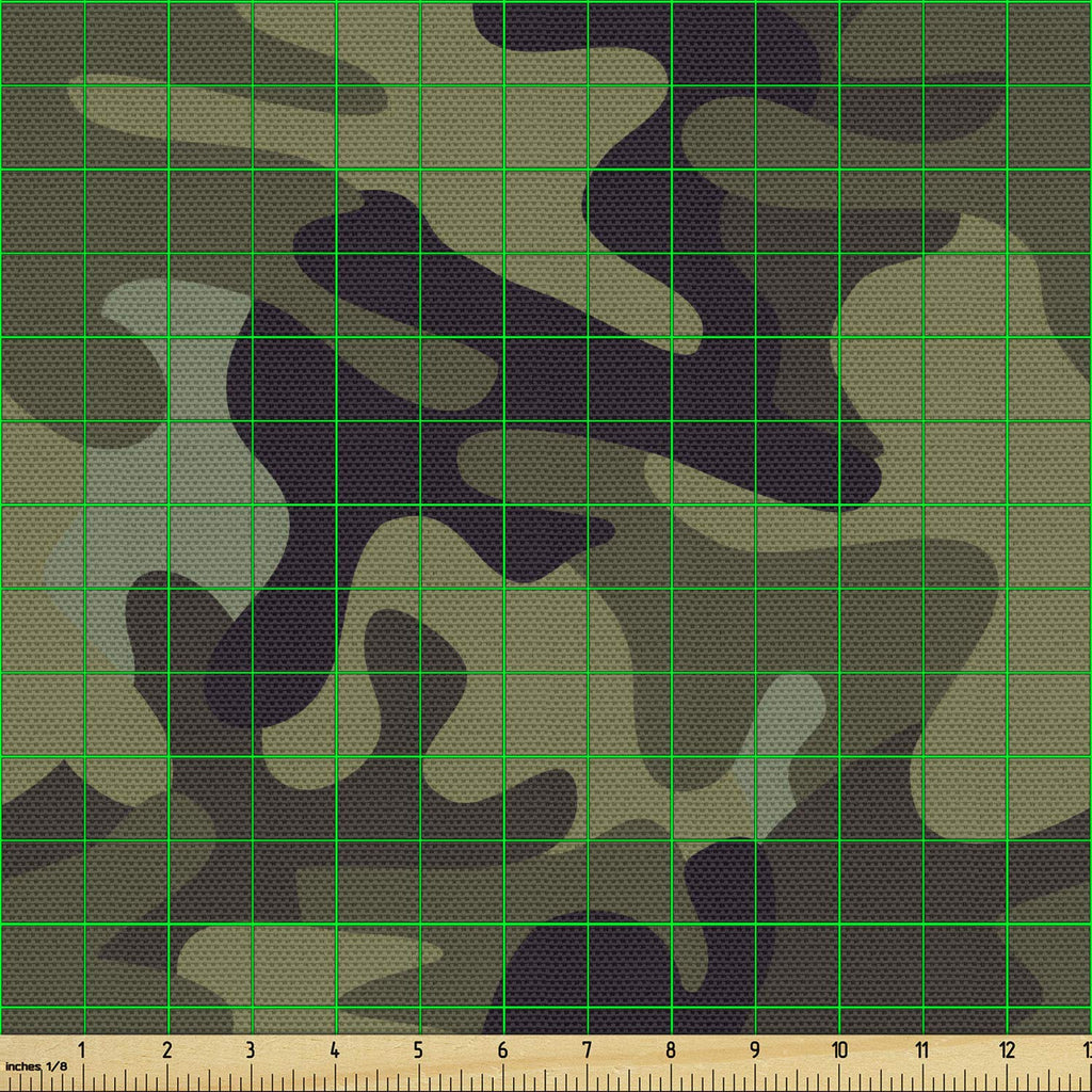 Khaki Fabric by The Yard, Repeating Pattern with Stain Look Camouflage Motif, Decorative Fabric for Upholstery and