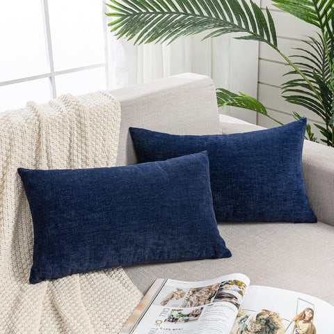 Lumbar Support Pillow Decorative Rectangle Throw Pillow Covers 12"x20" Inch Set of 2, Soft Chenille Pillowcase