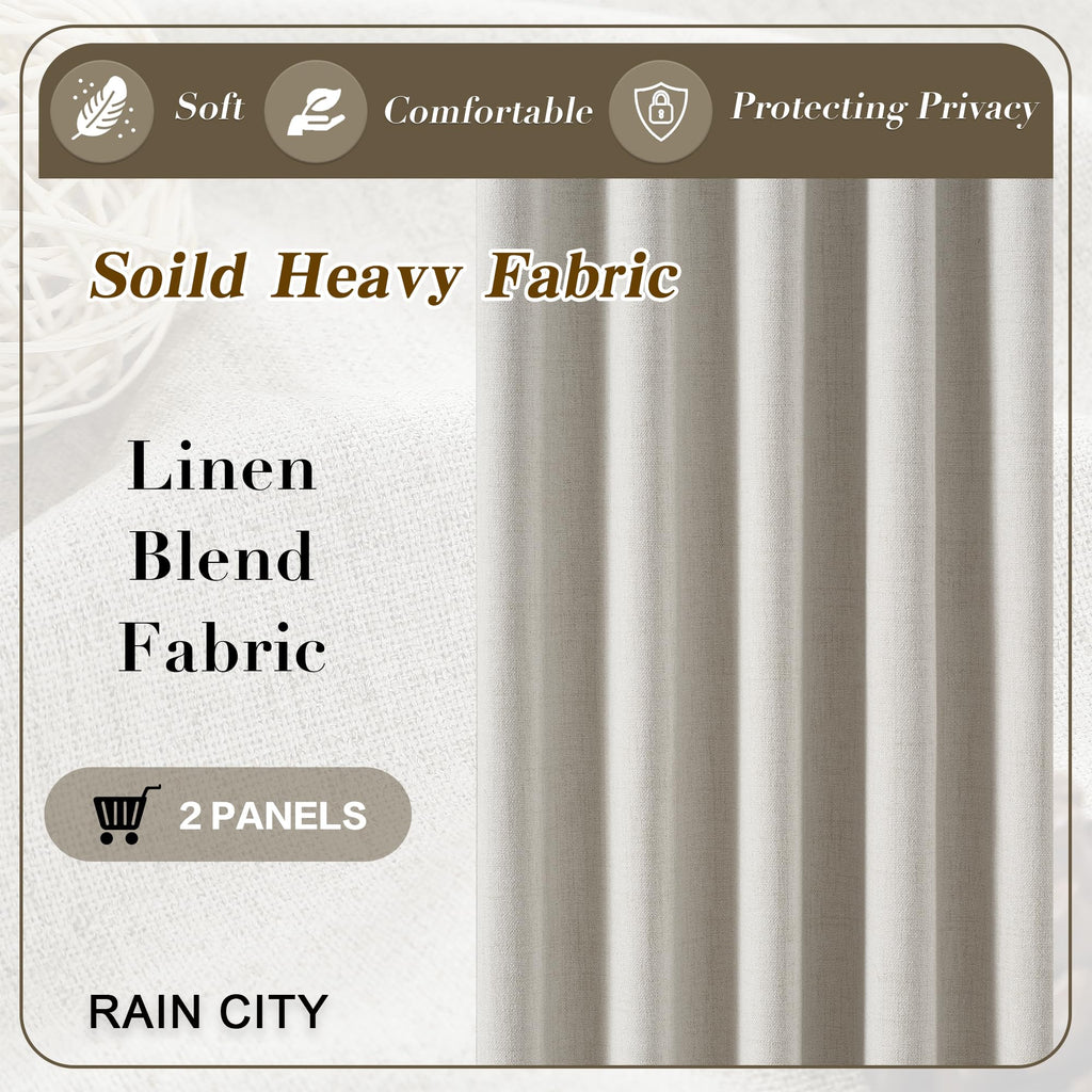 Natural Birch 90 Inch Long Extra Wide Blackout Curtains 70 x 90