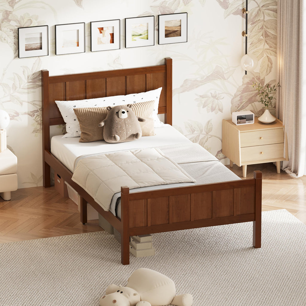 Wood Bed Frame with Headboard and Footboard, Shaker Farmhouse Platform Bed Frame with 11.5" Under-Bed Storage