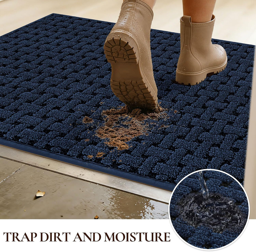 Door Mat Indoor Entrance 24"x36", Non-Slip Entryway Rugs, Blue | Dirt Trapper Doormats Washable, Absorbent Entrance