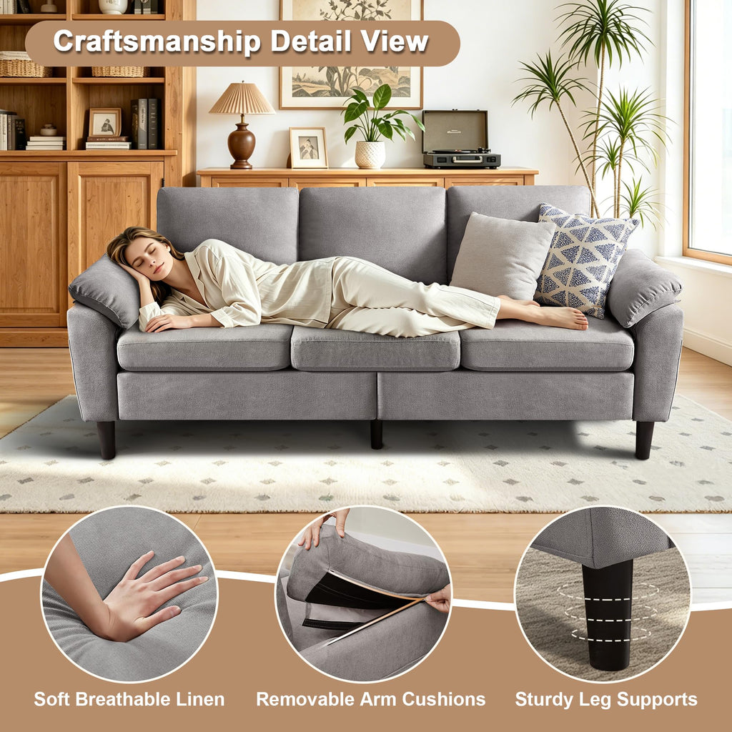 Convertible Sectional Sofa Set, 79" Modern L Shaped Couch, Linen Upholstered 3 Seat Sofa and 35" Accent Chair