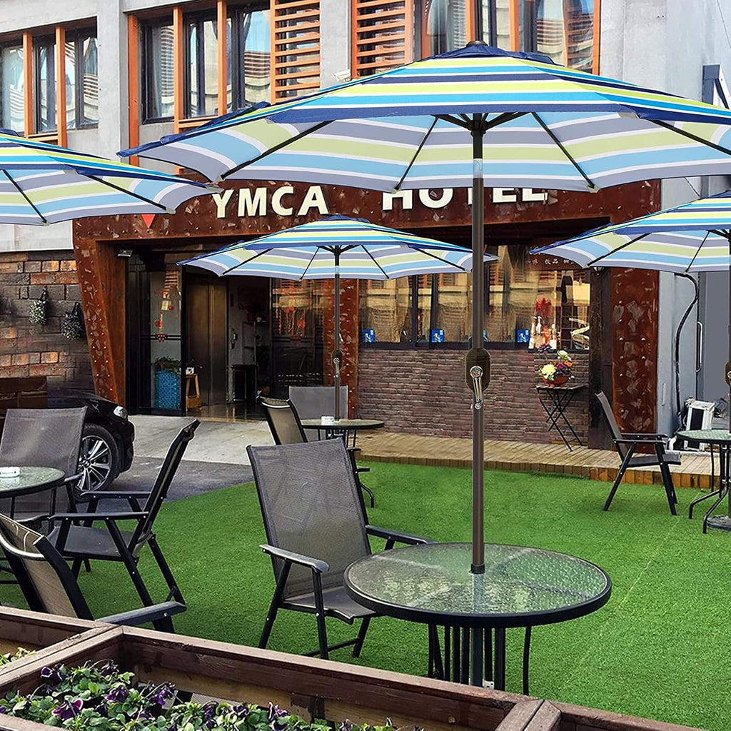 9' Outdoor Patio Umbrella, Outdoor Table Umbrella, Yard Umbrella, Market Umbrella with 8 Sturdy Ribs - Blue & Green Stri