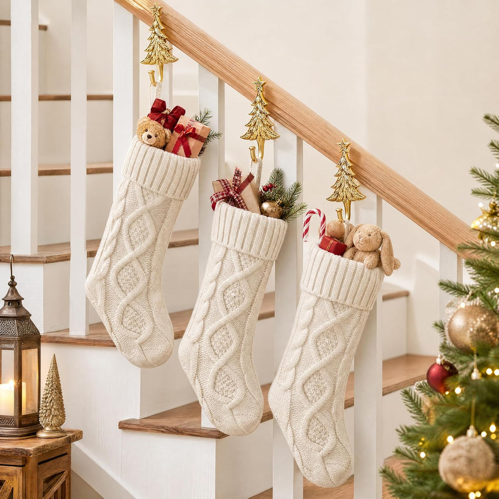 Christmas Stockings 6 Pack, 18 Inch Large Cable Knit Xmas Decor - Set of 6