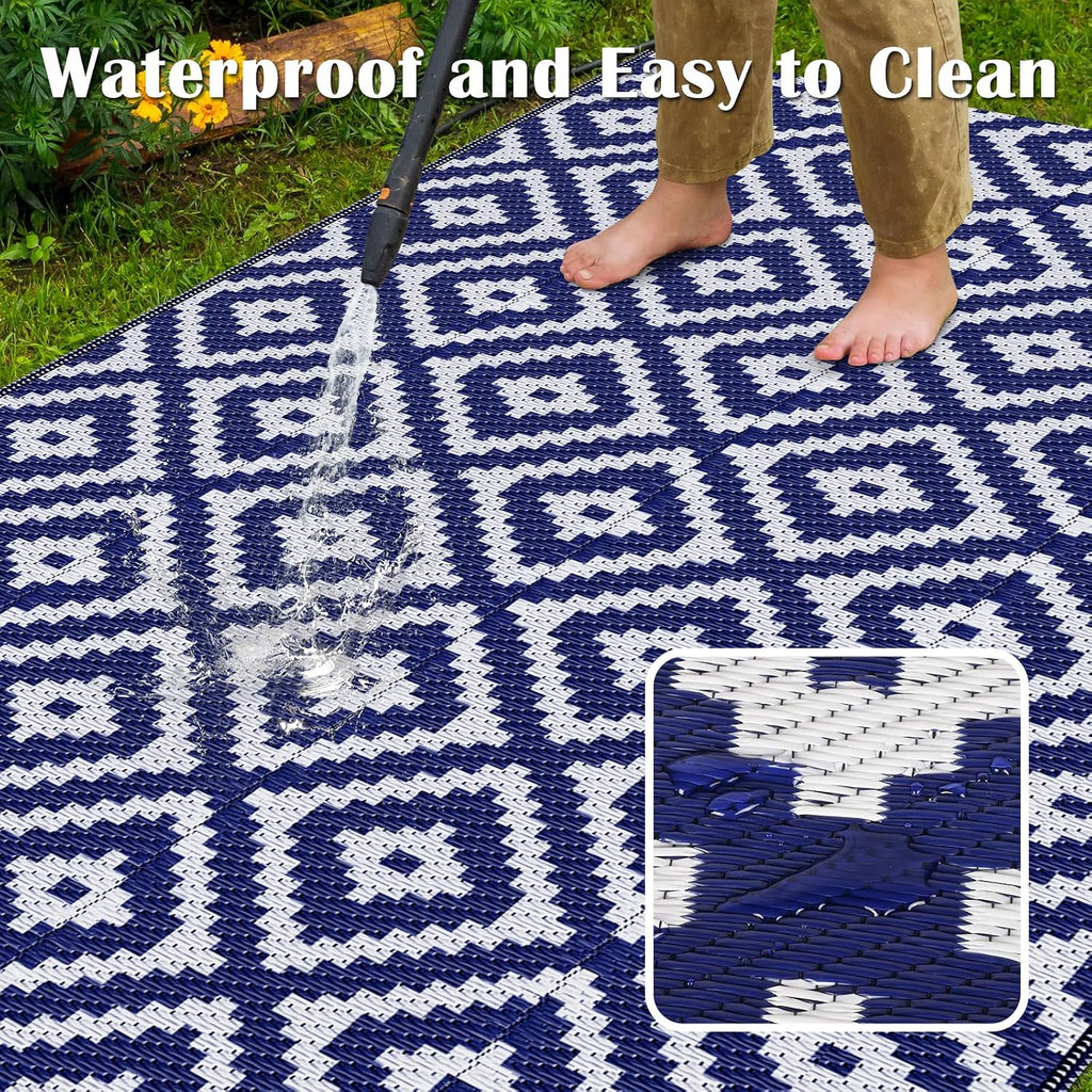 Waterproof Outdoor Rug, Reversible Patio Rug, Blue
