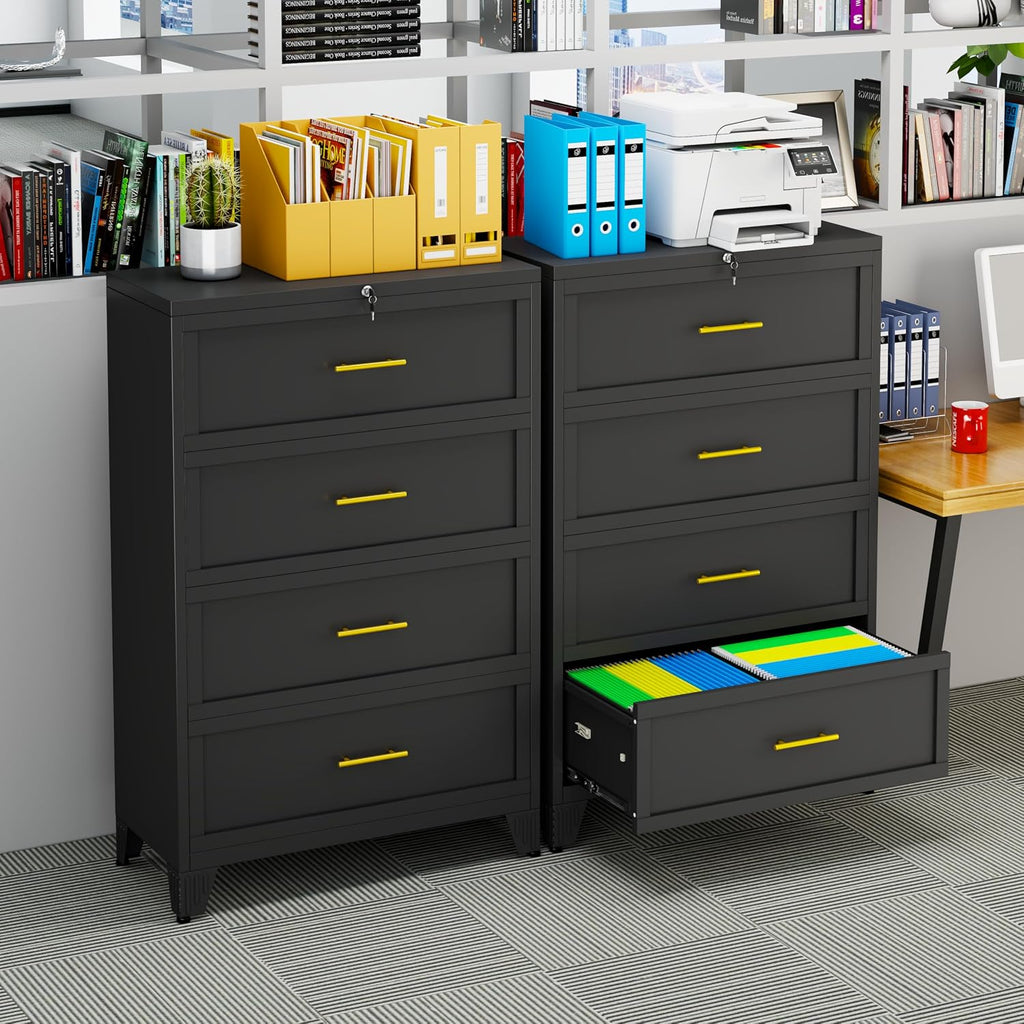 4 Drawer Metal File Cabinet with Lock,Lateral Filing Storage Cabinets,Steel Wide File Organization for