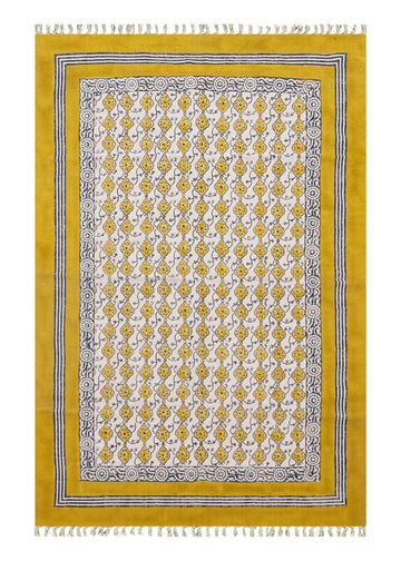 Area Rugs for 4x6 Bedroom Kilim Rug Floral Design Hand Block Printed Cotton Dhurrie Yellow Beige Handmade Boho