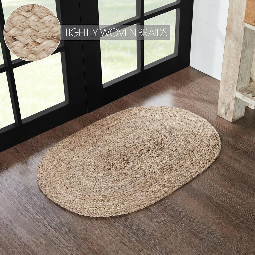 Jute Rug 24x36 w/Pad, Jute Area Rug, Accent Rug, Floor Decor, Braided, Natural Jute Collection, Oval 24x36, Natural