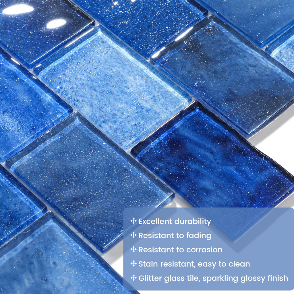 Glass Mosaic Tiles Backsplash, Blue Subway Glass Tile