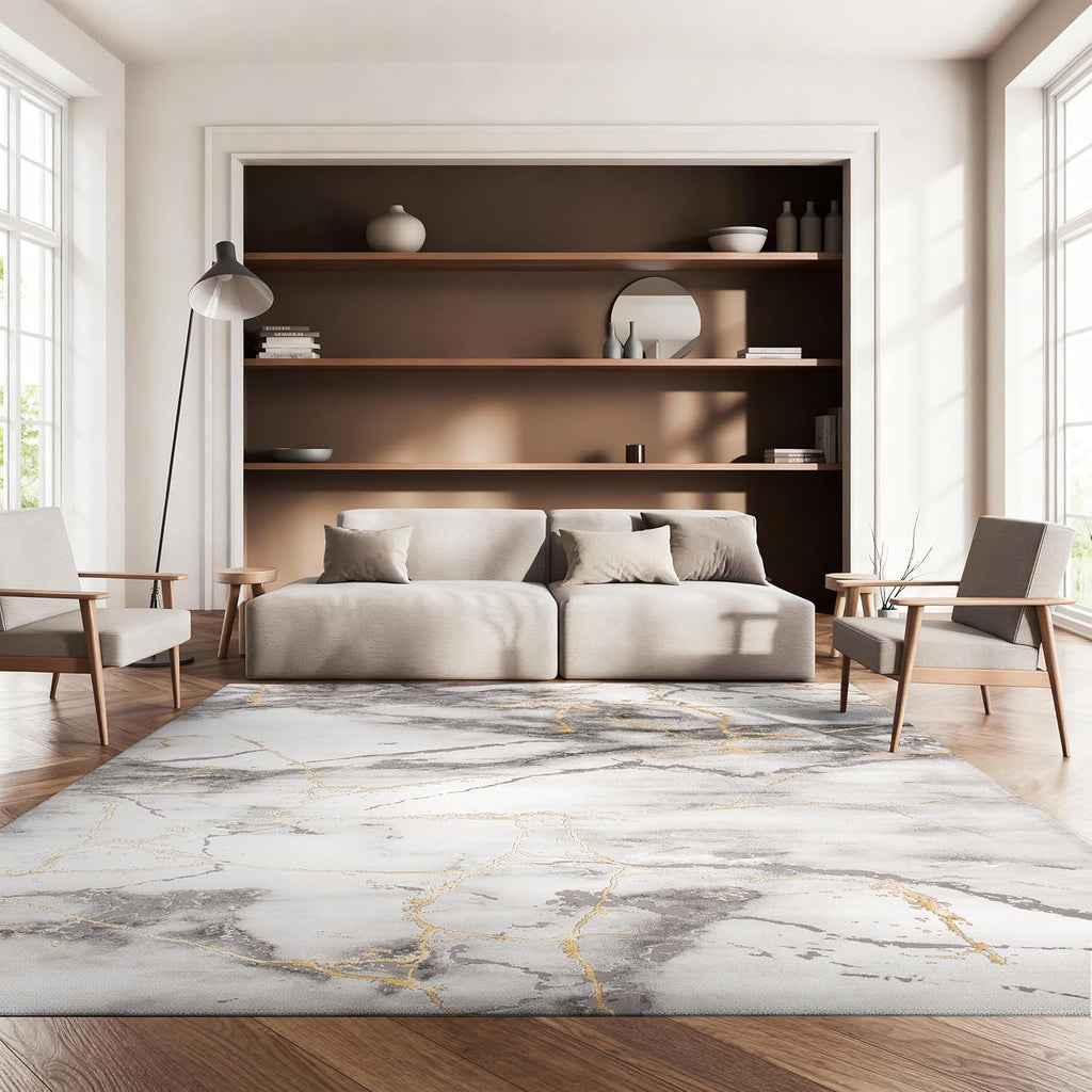 Craft Collection Area Rug - 8' x 10', Grey & Gold, Modern Abstract Design, Non-Shedding & Easy Care