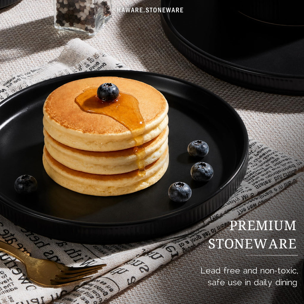 Dinnerware Sets, Plates and Bowls Set for 2, Matte Shadow Black