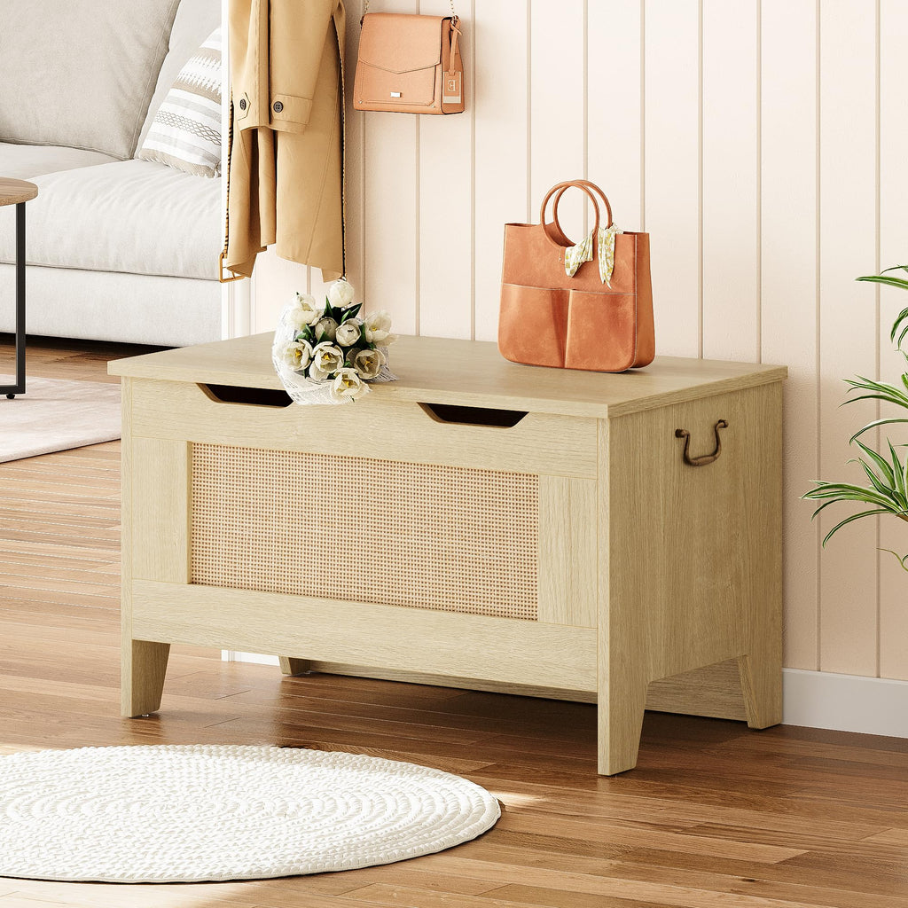 Farmhouse Storage Bench, 30" Wooden Storage Chest with Safety Hinge