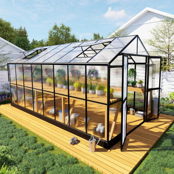 8x16x7.5 FT Polycarbonate Greenhouse with Swing Doors, 4 Vents, 5.2FT Added Wall Height, Walk-in Large Aluminum
