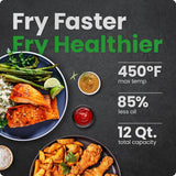 12-Quart 5-in-1 Air Fryer Oven with Digital Timer, Touchscreen, and 12 Presets - Family Size Countertop Convection