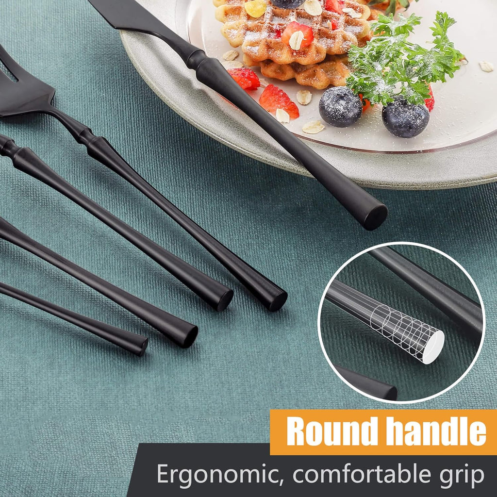 20-Piece Matte Black Silverware Set for 4,Modern 18/10 Stainless Steel Flatware Set,Unique Rustic Cutlery Utensils Set